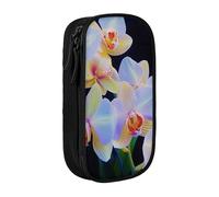 KCGSDEGV Trousse à crayons noire avec impression d'orchidées, grande capacité, jolie trousse à crayons, boîte de rangement pour écolière, filles et garçons, Noir , Taille unique, Cartable