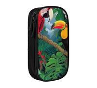 KCGSDEGV Trousse à crayons noire avec imprimé ara et toucan perchoir de nous, forêts tropicales, grande capacité, jolie trousse à crayons pour l'école filles et garçons, Noir , Taille unique, Cartable