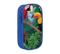KCGSDEGV Trousse à crayons noire avec imprimé ara et toucan perchoir de nous, forêts tropicales, grande capacité, jolie trousse à crayons pour l'école filles et garçons, bleu, Taille unique, Cartable