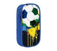 KCGSDEGV Trousse à crayons noire avec imprimé ballon de football coloré, grande capacité, boîte de rangement pour écolière, filles et garçons, bleu, Taille unique, Cartable