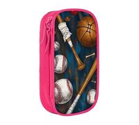 KCGSDEGV Trousse à crayons noire avec imprimé baseball, basket-ball, football, hockey - Grande capacité - Jolie trousse à crayons pour l'école - Pour filles et garçons, rose, Taille unique, Cartable