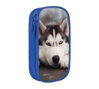 KCGSDEGV Trousse à crayons noire avec imprimé chien husky, grande capacité, jolie trousse à crayons pour l'école filles et garçons, bleu, Taille unique, Cartable