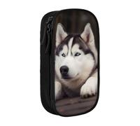 KCGSDEGV Trousse à crayons noire avec imprimé chien husky mignon, grande capacité, boîte de rangement pour l'école filles et garçons, Noir , Taille unique, Cartable