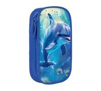 KCGSDEGV Trousse à crayons noire avec imprimé dauphin mignon, grande capacité, boîte de rangement pour l'école filles et garçons, bleu, Taille unique, Cartable