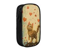 KCGSDEGV Trousse à crayons noire avec imprimé « Happy Walking Kitty » - Grande capacité - Jolie trousse à crayons - Boîte de rangement pour l'école - Pour filles et garçons, Noir , Taille unique,