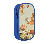 KCGSDEGV Trousse à crayons noire avec imprimé poule et papillons volants parmi fleurs, grande capacité, jolie trousse à crayons pour l'école filles garçons, bleu, Taille unique, Cartable