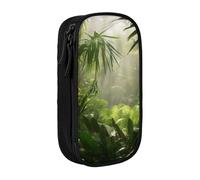 KCGSDEGV Trousse à crayons noire avec imprimé scène de jungle tropicale tropicale, grande capacité, jolie trousse à crayons pour l'école filles et garçons, Noir , Taille unique, Cartable