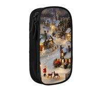 KCGSDEGV Trousse à crayons noire avec imprimé village de Noël, grande capacité, jolie trousse à crayons pour l'école, les filles et les garçons, Noir , Taille unique, Cartable