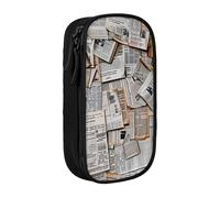 KCGSDEGV Trousse à crayons noire avec journal imprimé HD, grande capacité, boîte de rangement pour écolière, filles et garçons, Noir , Taille unique, Cartable