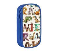 KCGSDEGV Trousse à crayons noire avec lettres de l'alphabet d'apprentissage élégantes avec dinosaures imprimés, grande capacité, jolie trousse à crayons pour l'école, les filles et les garçons, bleu,