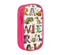 KCGSDEGV Trousse à crayons noire avec lettres de l'alphabet d'apprentissage élégantes avec dinosaures imprimés, grande capacité, jolie trousse à crayons pour l'école, les filles et les garçons, rose,