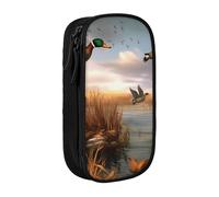 KCGSDEGV Trousse à crayons noire avec motif de canards sauvages volants de chasse 6 imprimés, grande capacité, boîte de rangement pour l'école filles et garçons, Noir , Taille unique, Cartable