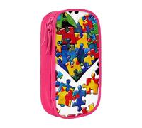 KCGSDEGV Trousse à crayons noire avec sensibilisation à l'autisme - Pièces de puzzle imprimées en forme de cœur - Grande capacité - Jolie trousse à crayons - Boîte de rangement pour l'école - Pour