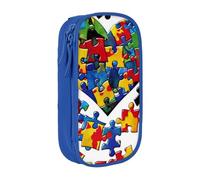 KCGSDEGV Trousse à crayons noire avec sensibilisation à l'autisme - Pièces de puzzle imprimées en forme de cœur - Grande capacité - Jolie trousse à crayons - Boîte de rangement pour l'école - Pour