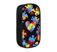 KCGSDEGV Trousse à crayons noire avec sensibilisation à l'autisme - Pièces de puzzle imprimées en forme de cœur - Grande capacité - Jolie trousse à crayons - Boîte de rangement pour l'école - Pour