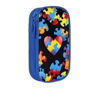 KCGSDEGV Trousse à crayons noire avec sensibilisation à l'autisme - Pièces de puzzle imprimées en forme de cœur - Grande capacité - Jolie trousse à crayons - Boîte de rangement pour l'école - Pour