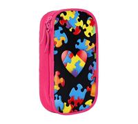 KCGSDEGV Trousse à crayons noire avec sensibilisation à l'autisme - Pièces de puzzle imprimées en forme de cœur - Grande capacité - Jolie trousse à crayons - Boîte de rangement pour l'école - Pour