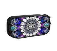 KCGSDEGV Trousse à crayons rectangulaire imprimée mandala pour filles et garçons, grande capacité, jolie trousse à crayons, boîte de rangement pour papeterie, noir, Noir , Taille unique, Cartable