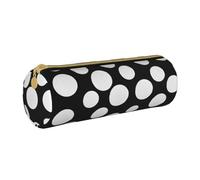KCGSDEGV Trousse à crayons ronde en cuir avec imprimé à pois noirs et blancs pour l'école filles garçons, blanc, Taille unique, Cartable