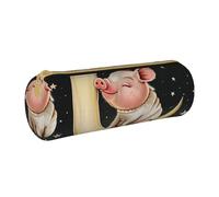 KCGSDEGV Trousse à crayons ronde en cuir avec imprimé animaux assis sur la lune pour l'école, les filles, les garçons, blanc, Taille unique, Cartable