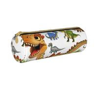 KCGSDEGV Trousse à crayons ronde en cuir avec imprimé de dinosaures de dessin animé - Pour l'école et les garçons, blanc, Taille unique, Cartable