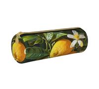 KCGSDEGV Trousse à crayons ronde en cuir avec imprimé de fleurs de citron jaune - Pour l'école et les garçons, blanc, Taille unique, Cartable