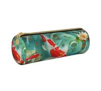 KCGSDEGV Trousse à crayons ronde en cuir avec imprimé de jolis carpes koï japonais pour l'école filles garçons, blanc, Taille unique, Cartable