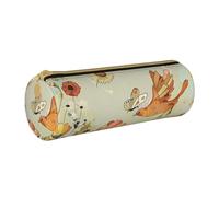 KCGSDEGV Trousse à crayons ronde en cuir avec imprimé poule et papillons volants parmi les fleurs - Pour l'école et les garçons, blanc, Taille unique, Cartable
