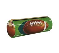 KCGSDEGV Trousse à crayons ronde en cuir avec imprimé terrain de football américain et ballon de football mignon pour l'école filles garçons, blanc, Taille unique, Cartable