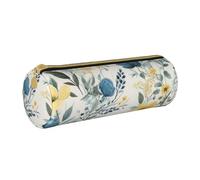 KCGSDEGV Trousse à crayons ronde en cuir avec motif floral bleu imprimé roses pour l'école filles garçons, blanc, Taille unique, Cartable