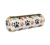 KCGSDEGV Trousse à crayons ronde en cuir avec motif patte de chien imprimé pour l'école filles garçons, Trousse Enfant, blanc, Taille unique, Cartable