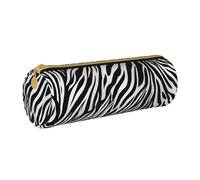 KCGSDEGV Trousse à crayons ronde imprimée zèbre en cuir mignon pour l'école filles garçons, blanc, Taille unique, Cartable