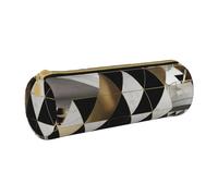 KCGSDEGV Trousse à crayons ronde tendance et moderne en cuir avec motif triangles noirs blancs et dorés pour l'école, les filles, les garçons, blanc, Taille unique, Cartable