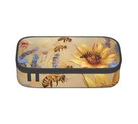 KCGSDEGV Trousse à crayons rurale avec motif abeilles sauvages et fleurs sauvages - Joli compartiment - Trousse à crayons - Boîte de rangement pour l'école - Pour filles et garçons, Noir , Taille