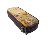 KCGSDEGV Trousse à crayons rurale en cuir avec imprimé abeilles et fleurs pour étudiants, filles, garçons, jolie trousse à crayons en cuir pour l'école, le travail, les voyages, Noir , Taille unique,