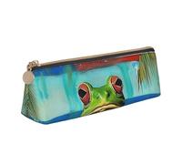KCGSDEGV Trousse à crayons triangulaire avec drapeau de Porto Rico - Motif grenouille et palmiers - Jolie trousse à crayons en cuir - Boîte de rangement pour l'école - Pour filles et garçons, blanc,