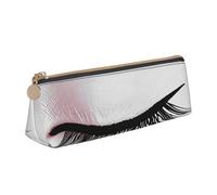 KCGSDEGV Trousse à crayons triangulaire blanche imprimée en cuir avec motif de cils et lèvres - Pour l'école et les garçons, blanc, Taille unique, Cartable