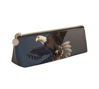 KCGSDEGV Trousse à crayons triangulaire en cuir avec drapeau imprimé aigle à tête blanche volant avec nous pour l'école filles garçons, blanc, Taille unique, Cartable