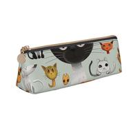 KCGSDEGV Trousse à crayons triangulaire en cuir avec imprimé chat et chien de dessin animé pour l'école filles garçons, Trousse Enfant, blanc, Taille unique, Cartable