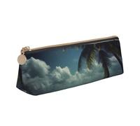 KCGSDEGV Trousse à crayons triangulaire en cuir avec motif de palmier tropical et pleine lune imprimée pour l'école filles garçons, blanc, Taille unique, Cartable