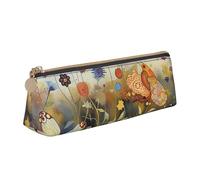 KCGSDEGV Trousse à crayons triangulaire en cuir avec motif poule volant parmi les fleurs, blanc, Taille unique, Cartable