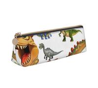 KCGSDEGV Trousse à crayons triangulaire imprimée avec des images de dinosaures de dessin animé - Jolie trousse à crayons en cuir - Boîte de rangement pour l'école - Pour filles et garçons, blanc,