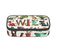 KCGSDEGV Trousse élégante d'apprentissage des lettres de l'alphabet avec dinosaures imprimés - Joli compartiment à crayons - Boîte à crayons - Boîte de rangement pour l'école - Pour filles et garçons,