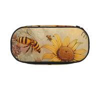 KCGSDEGV Trousse rurale avec imprimé abeilles et fleurs - Trousse de papeterie - Trousse à maquillage pour voyage, école, travail, Noir , Taille unique, Cartable