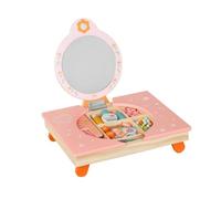 KCHFEVQ Coiffeuse Fille Jeu Imitation Table Coiffage Miroir Tiroir Accessoires en Bois avec Espace Dédié aux Créations et Tiroir pour Accessoires Miroir Cœur Adaptée aux Jeux d'Imitation Jeu Cadeau