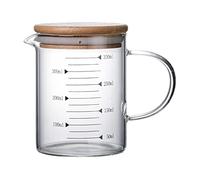 KCHFEVQ Pichet à Mesurer En Verre Borosilicate Transparent avec Capacité Graduée Visible Poignée Solide Couvercle En Bois Dur Bec Verseur Anti-goutte