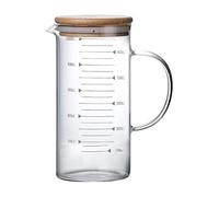 KCHFEVQ Pichet à Mesurer En Verre Borosilicate Transparent avec Capacité Graduée Visible Poignée Solide Couvercle En Bois Dur Bec Verseur Anti-goutte