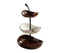 KCHFEVQ Support à Friandises à Trois Étagères en Céramique Vernissée Structure en Fer Noir Accents Crème Brun Convient pour Servir s Apéritifs Lors d'Un Dîner d'Une Fête, 3 Étages
