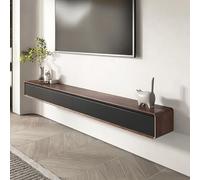 Kchsdool Meuble TV flottant avec portes et tiroirs rabattables - Armoire console de style ferme pour salon (noyer + noir, 220 cm)
