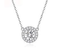 KCHSRKHXC 100% Sterling Silver Silver Delicate Zircon Necklaces Round Zircon Pendant For Women Long Chain Link Wedding Jewelry